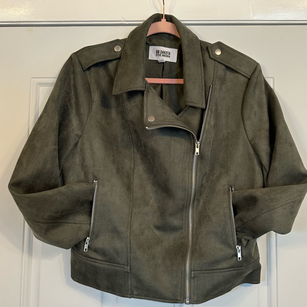 BB Dakota by Steve Madden Olive Green Suede Moto Jacket